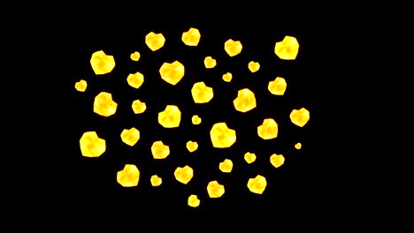 diamond yellow heart valentine's day pattern pop up from center  animation 4k on black background