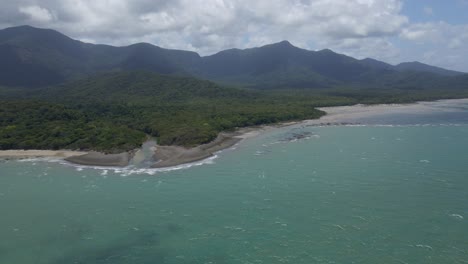 aerial view over cape tribulation in queensland, australia - drone shot