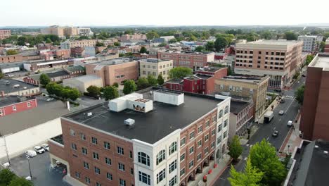 establishing shot of lancaster, pennsylvania usa downtown city buildings