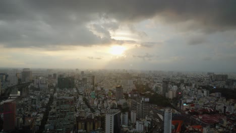 panoramic view of ho chi minh city from bitexco financial tower during sunset or sunrise