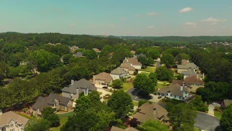 flying over an upscale subdivision in suburbs of atlanta