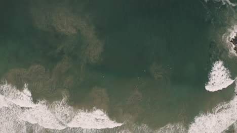 Toma-De-Vista-Superior-De-Drones-De-4k-De-Grandes-Olas-Oceánicas-Que-Llegan-A-La-Orilla-En-Yamba,-Australia