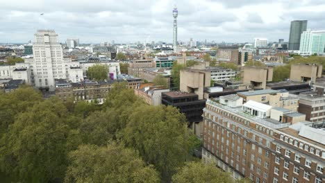 city buildings of london, england, rising establishing aerial drone landscape