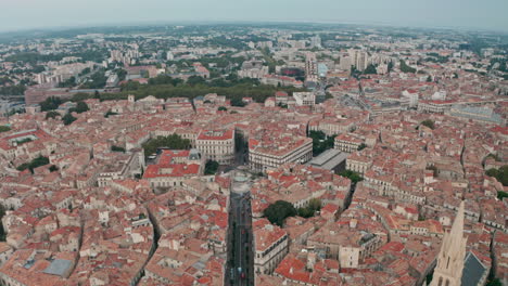 Dolly-forward-drone-shot-down-Rue-Foch-Central-Montpellier-City-France