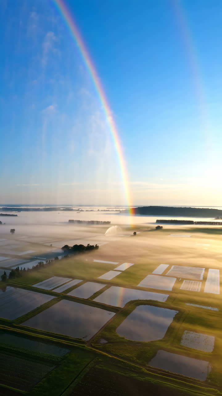 Rainbow over Foggy Fields