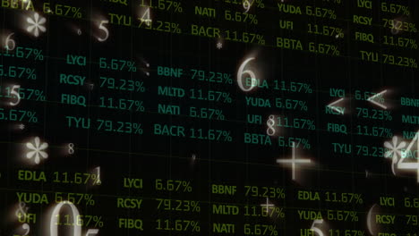 numbers and symbols moving against stock market data processsing