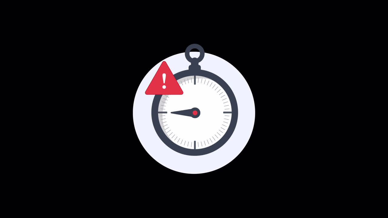 Animated Stopwatch Icon with Red Warning Sign