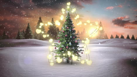animación del árbol de navidad sobre la nieve que cae