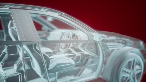 holographic animation of 3d wireframe car model with engine