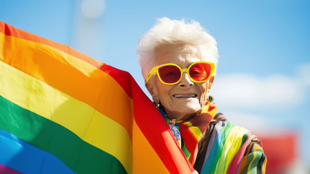 Elderly Woman at Pride Parade