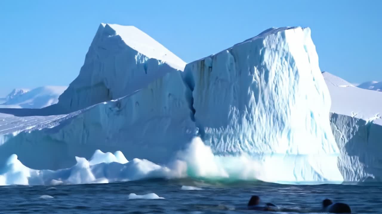 Majestic Icebergs and Playful Seals: A Stunning Contrast of Nature's Beauty Captured in Icy Waters, Highlighting the Serene Arctic Landscape and Wildlife Harmony