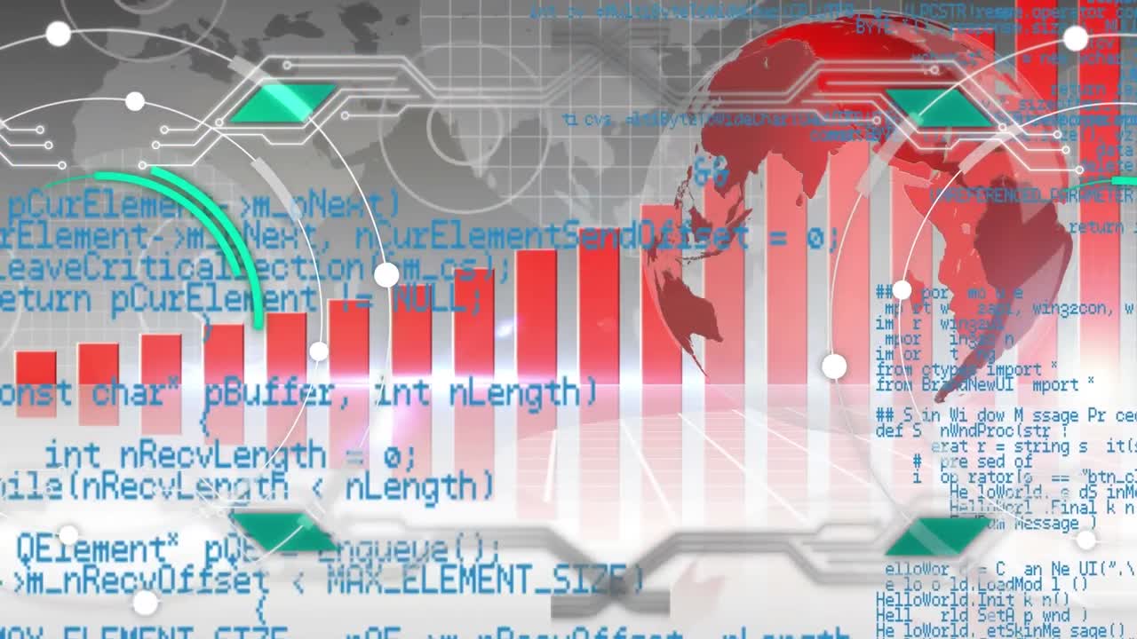 세계 지도에 대한 범위 스캔과 데이터 처리 애니메이션