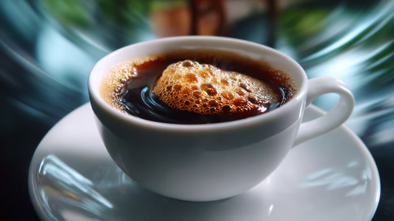 Beautifully Captured Coffee Moments: This imagery showcases the rich textures and velvety froth of freshly brewed coffee in an elegantly simple white cup, inviting relaxation and enjoyment in every sip