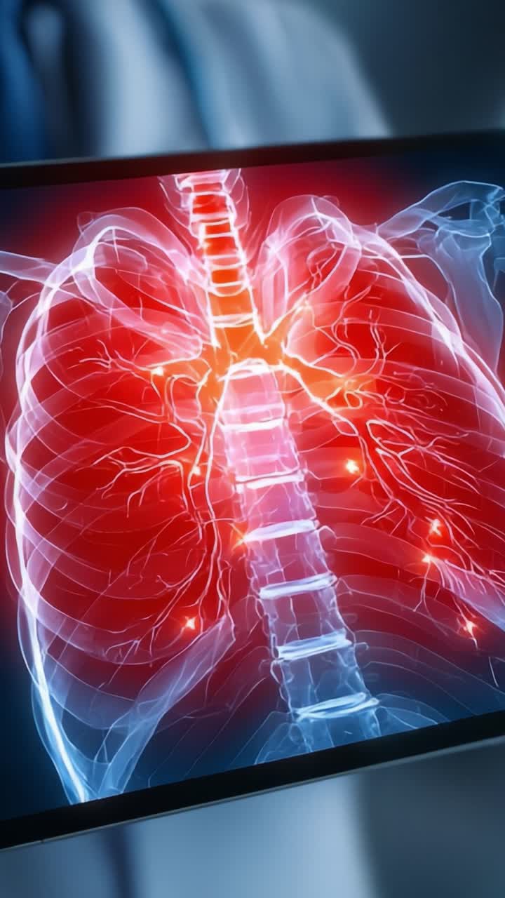 Rappresentazione visiva dei polmoni che evidenzia le principali strutture anatomiche e i vasi sanguigni in un'illustrazione medica dettagliata a scopo didattico.