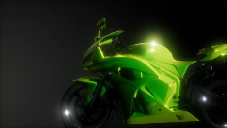 Moto-Sport-Bike-En-Estudio-Oscuro-Con-Luces-Brillantes