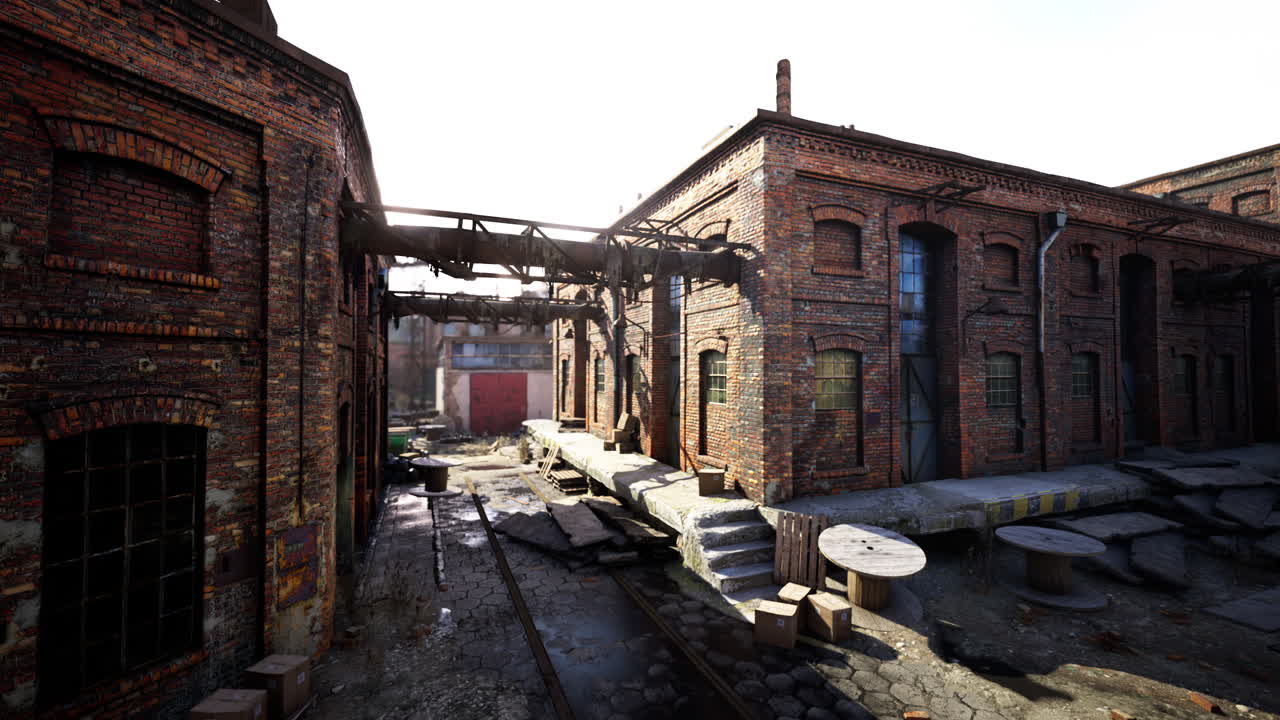 버려진 공업 건물에 판이 붙어있어요