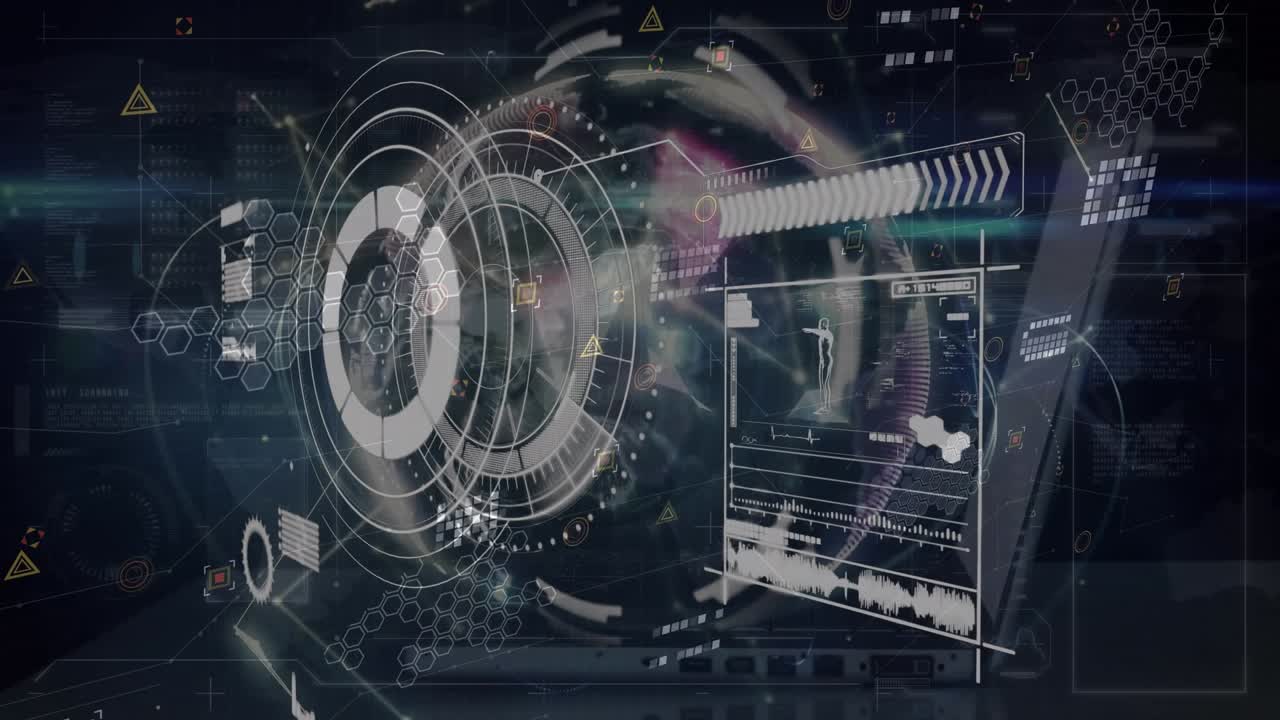 Animation of scope scanning over data processing and globe