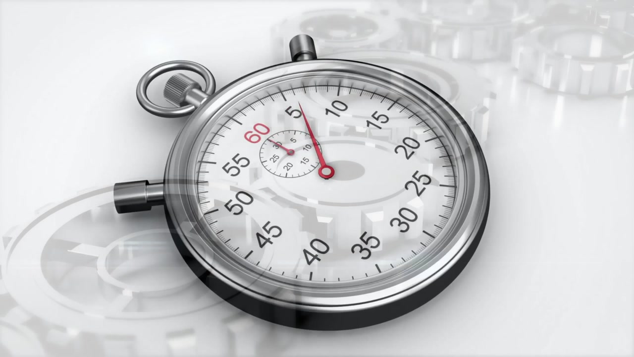 Animation of timer over cog wheels on white background