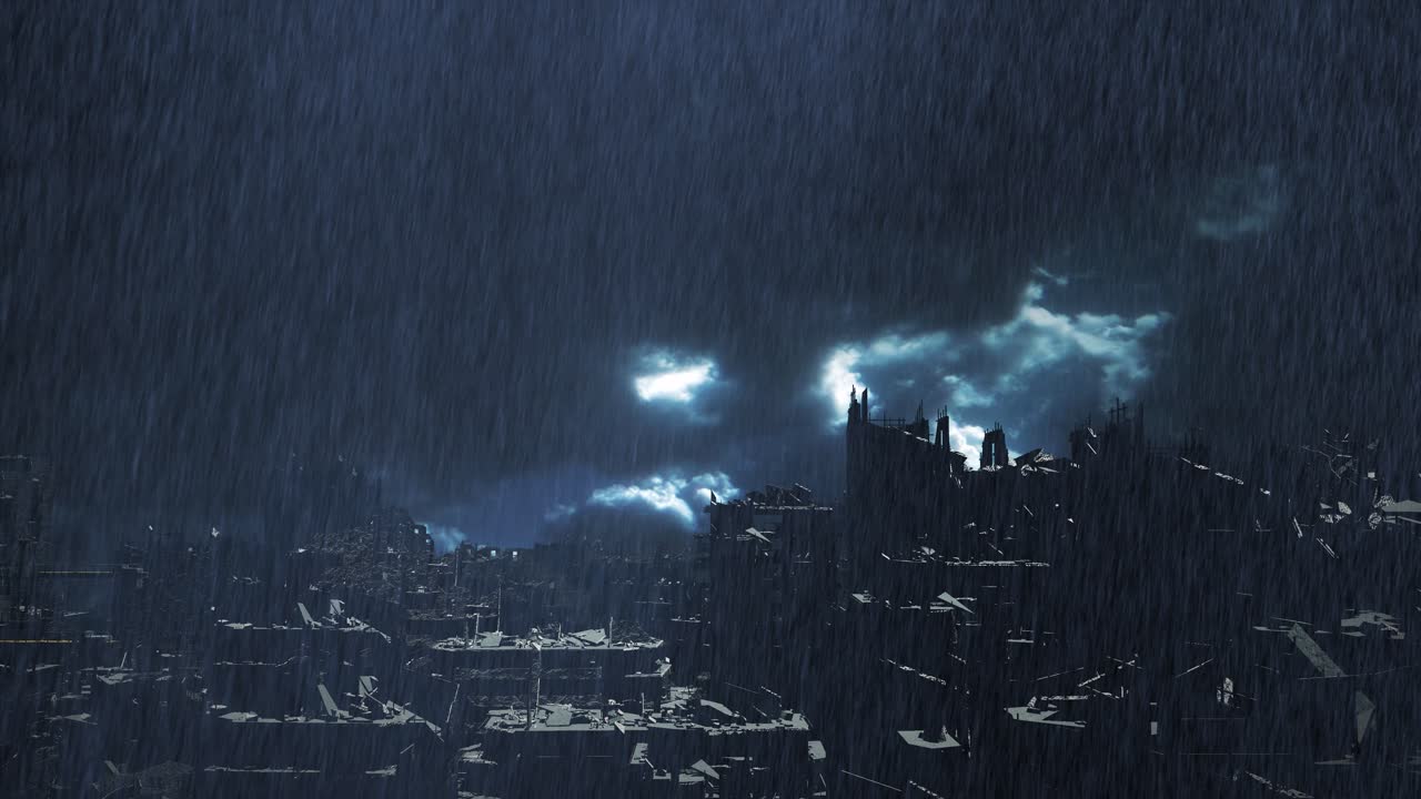 ciudad desolada bajo una tormenta