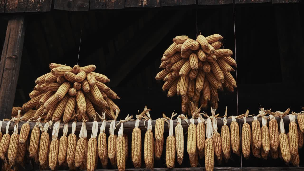 Dried Corn Hanging in a Rural Setting