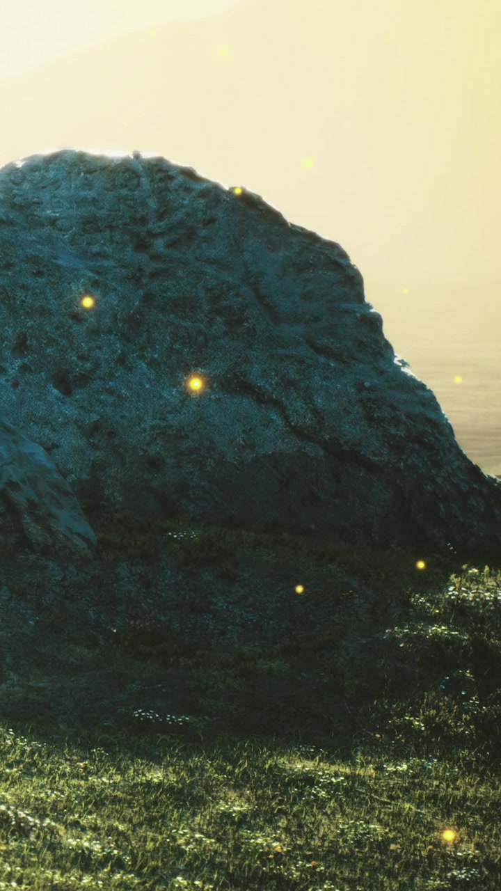 Luci intense su una roccia al tramonto vicino all'acqua.
