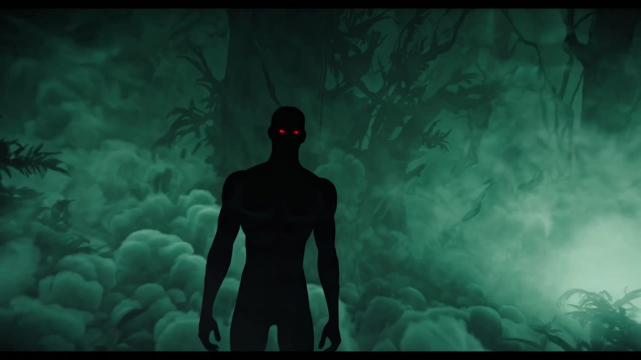 안개 숲 속 의 실루 인물