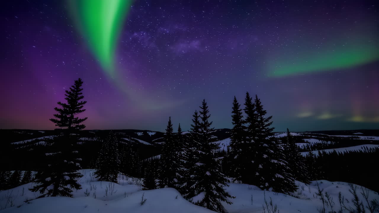Northern Lights over a Snowy Landscape