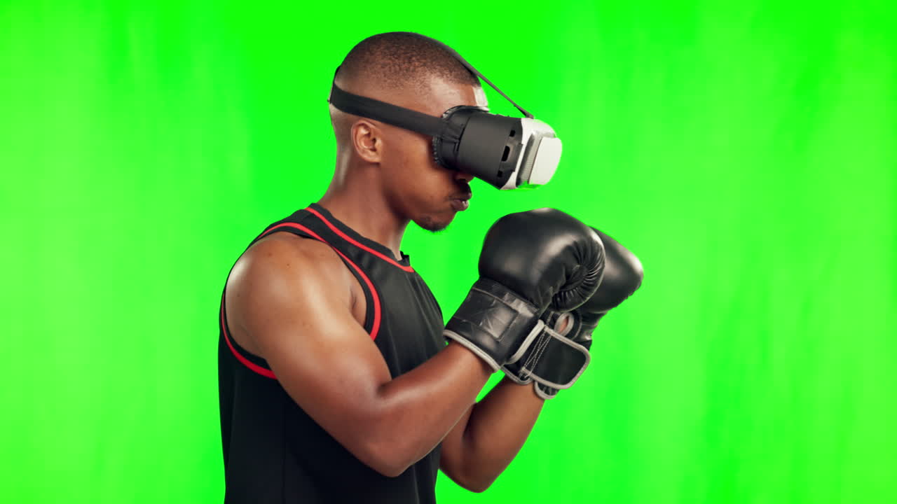 vr 헤드을 착용한 남자 권투