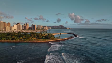 a panning shot to the right of the diamond head crater in hawaii