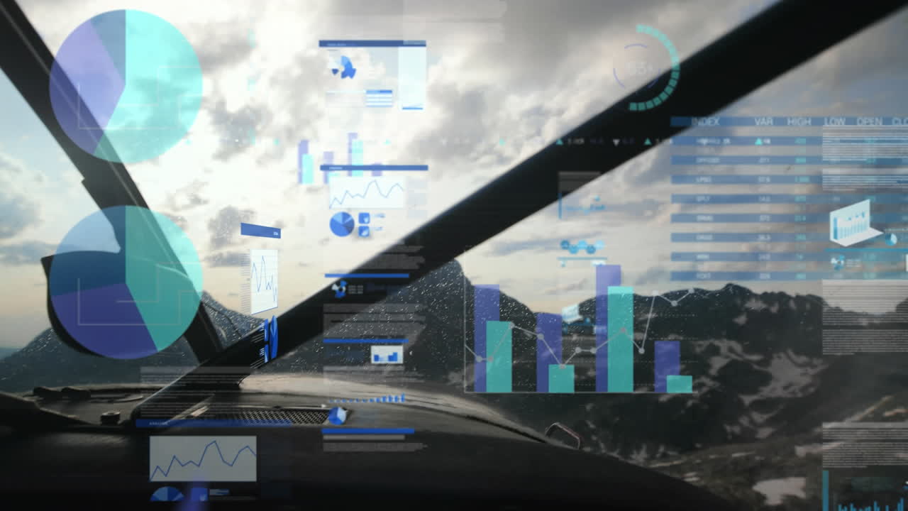 animación del procesamiento de datos sobre plano y paisaje