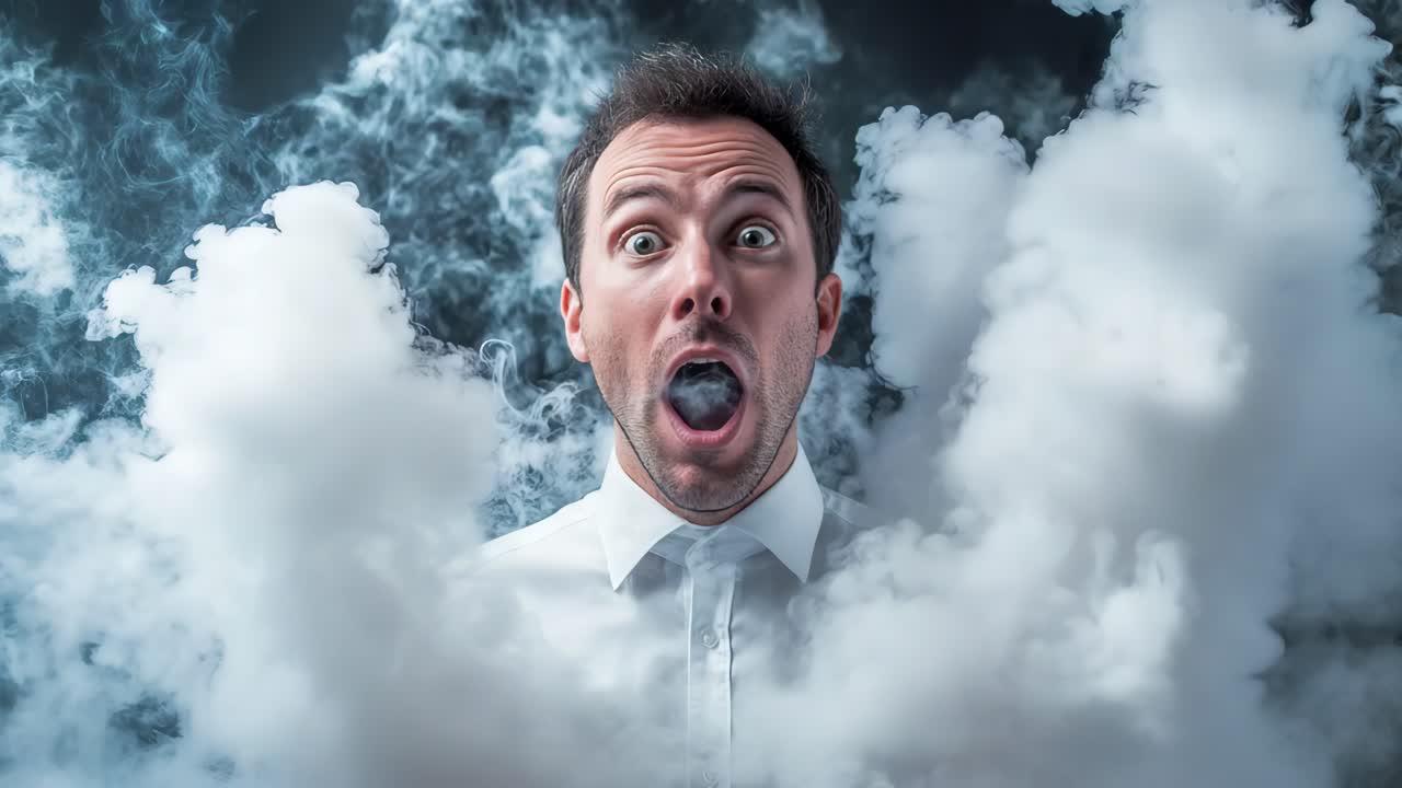 Man Surprised by Smoke