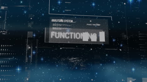 animation of interface with data processing against shining stars in space