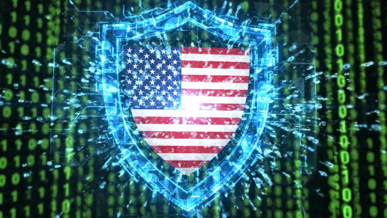 Un contrasto visivo: dal codice binario criptico a uno scudo nazionale che rappresenta la cybersecurity e la difesa digitale nel flusso di dati.