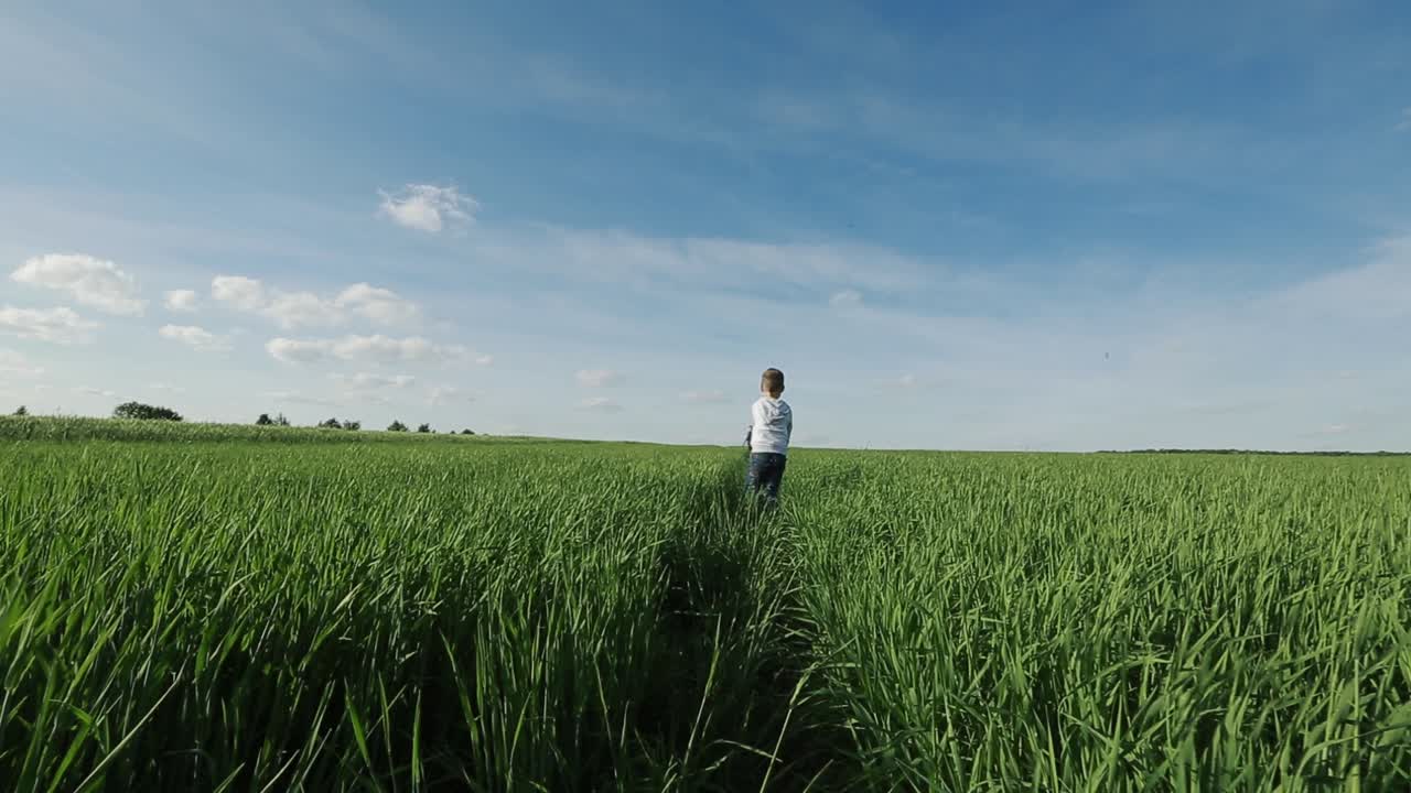 Joyful Kids Running On The Grass. Happy joyful kids running on the grass in the summer park