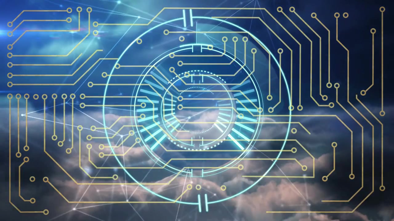 Animation of network of connections and shapes on blue background
