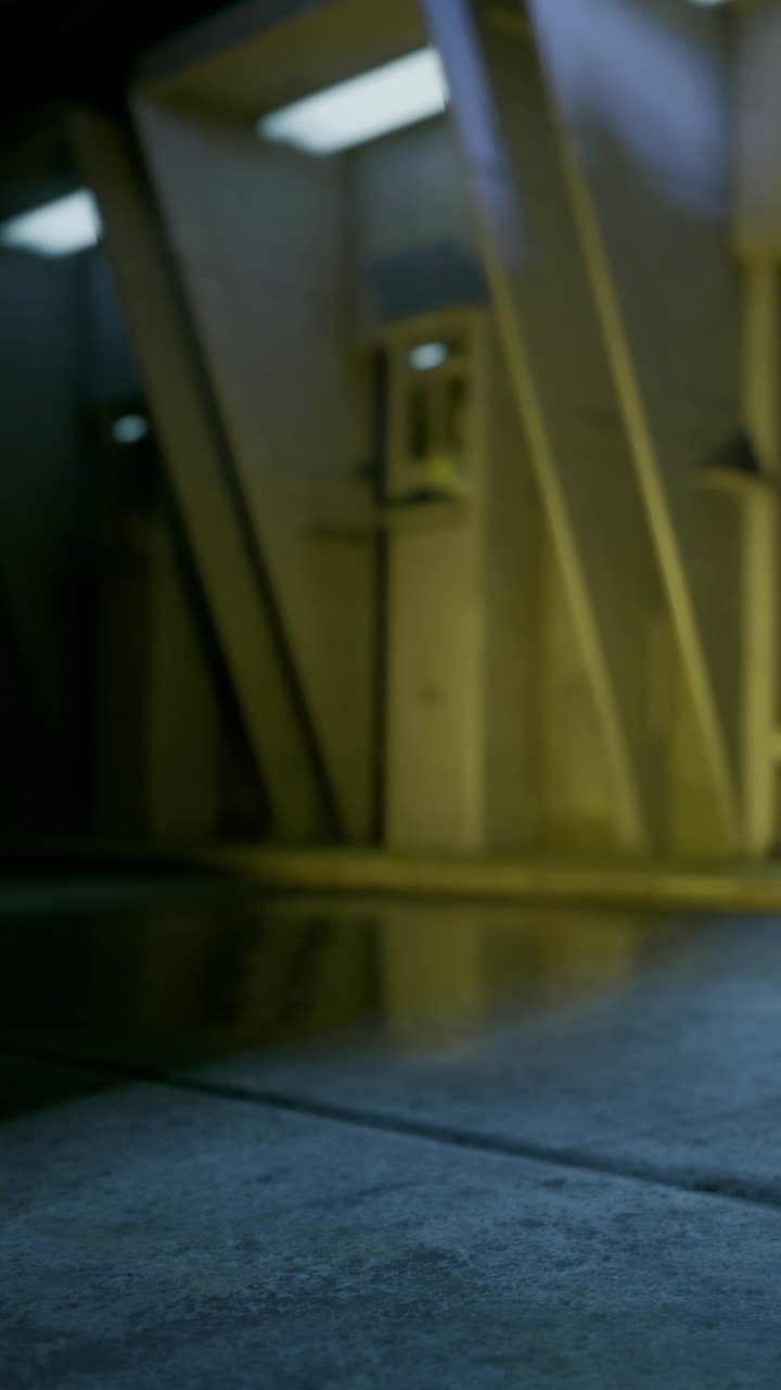 Mysterious hallway illuminated by soft yellow light in a futuristic setting