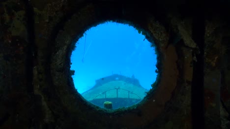 shipwreck's bow from inside the pilothouse