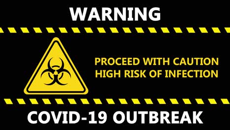 flashing coronavirus outbreak warning sign in black and yellow with biohazard signs