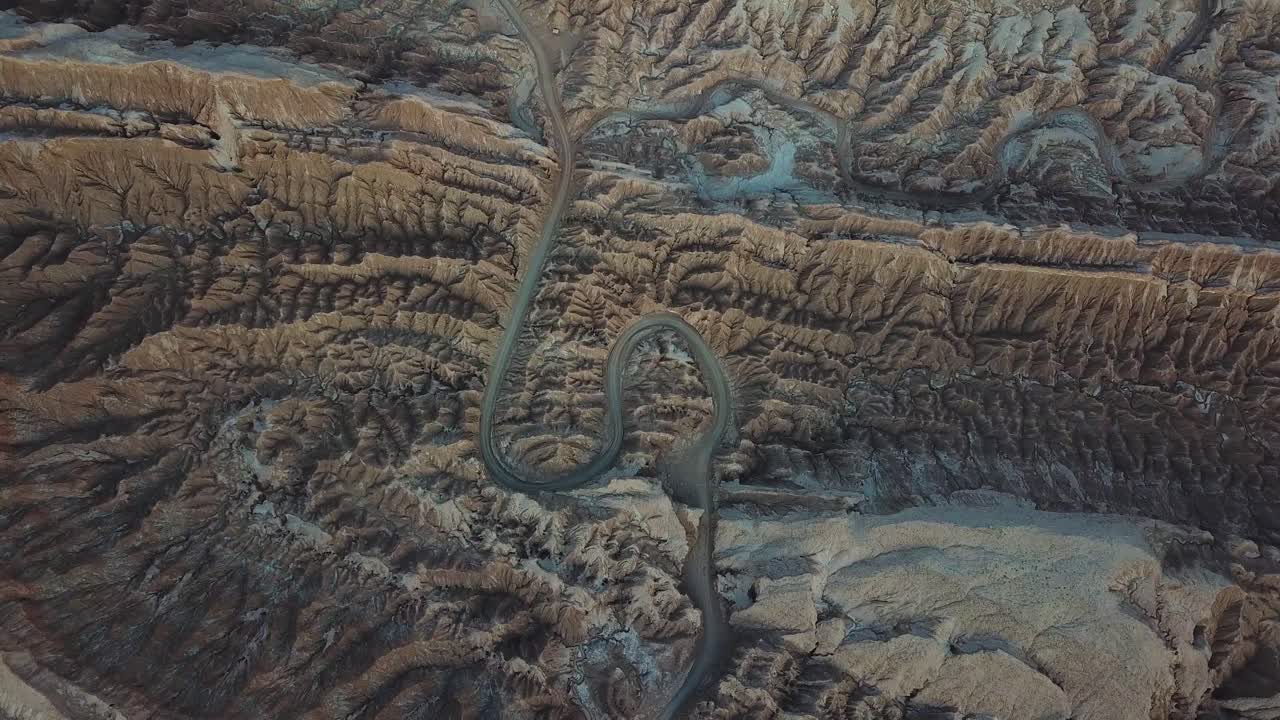 Abstract Aerial View of Curvy Road in Atacama Desert, Chile. Unique Landscape on Earth