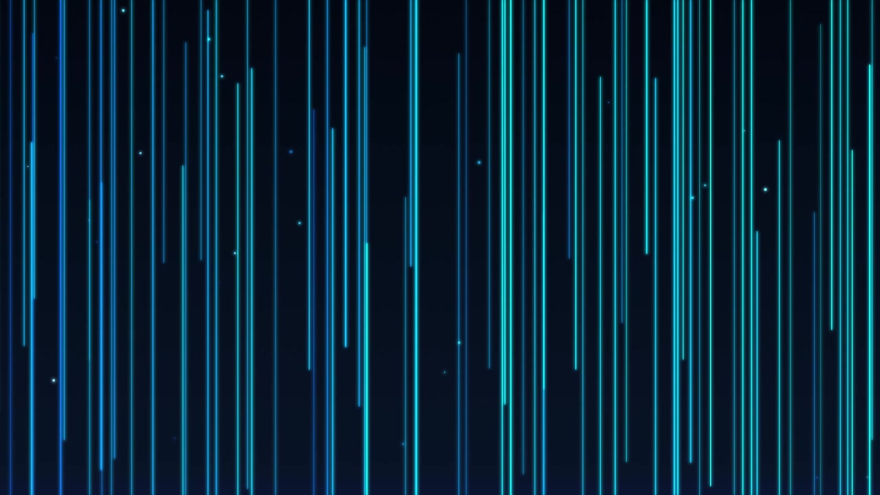 Vertical blue glowing lines falling like digital rain or data stream on dark background, seamless loop