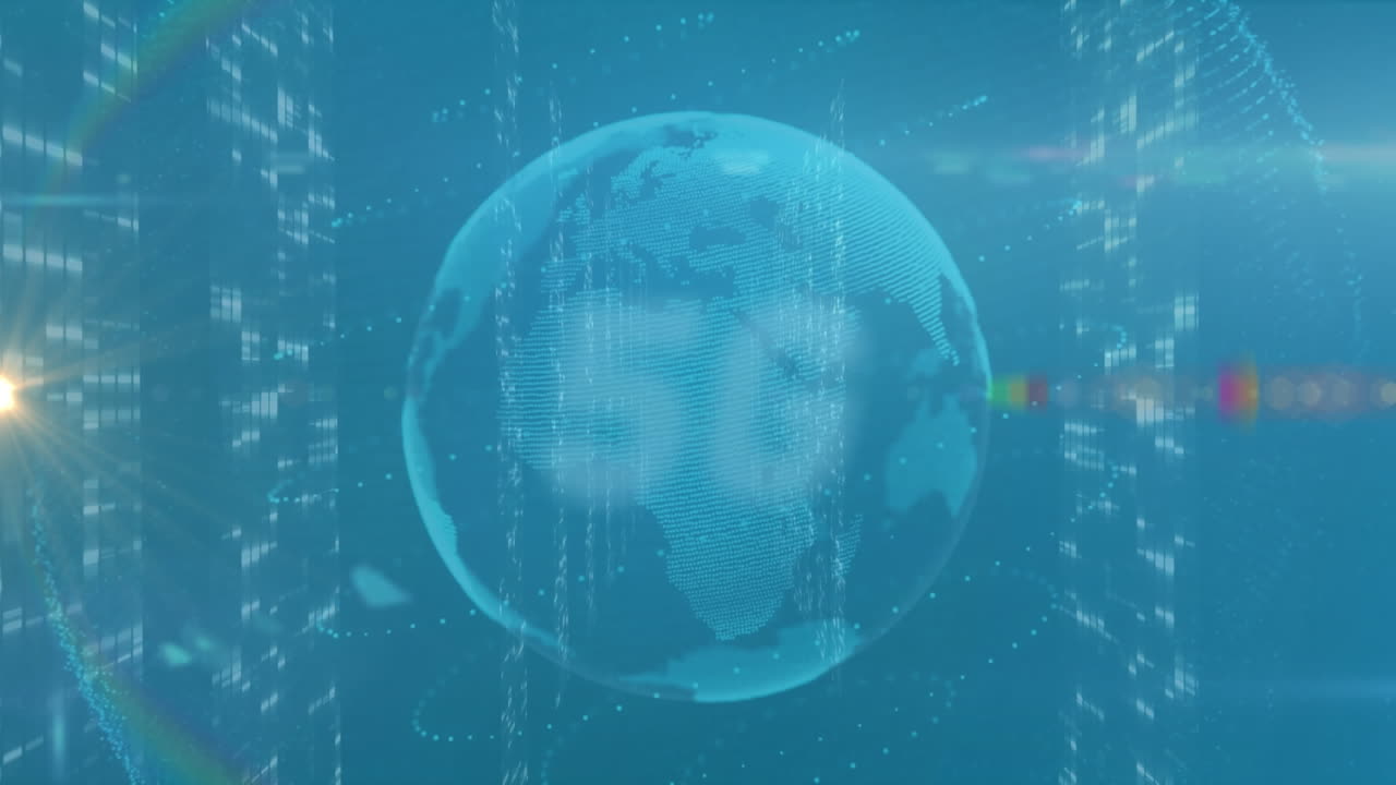 레인보우 렌즈 플레어와 5g 텍스트의 애니메이션과 모자이크 사각형의 화면