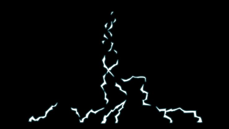 Animazione di fulmine bianco isolato su sfondo nero.