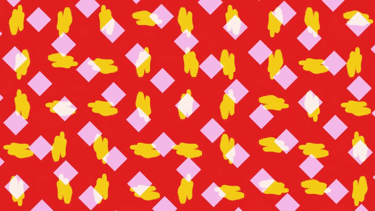 빨간 바탕에 회전하는 패턴 요소