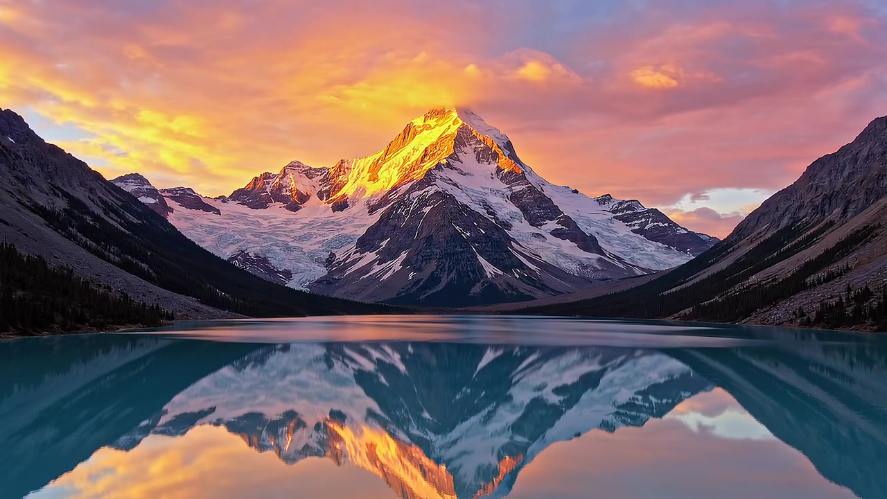 Maestosa montagna innevata che si riflette nell'acqua calma e turchese di un lago