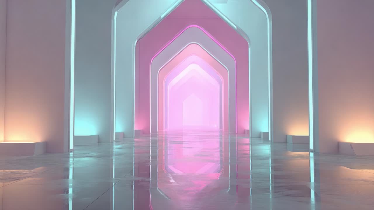 A Futuristic Corridor with Ethereal Lighting and Glossy Floors: A Journey Through Architectural Harmony and Innovative Design in a Minimalist Space