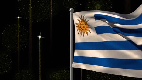 Animation-Der-Flagge-Uruguays-über-Feuerwerk-Auf-Schwarzem-Hintergrund