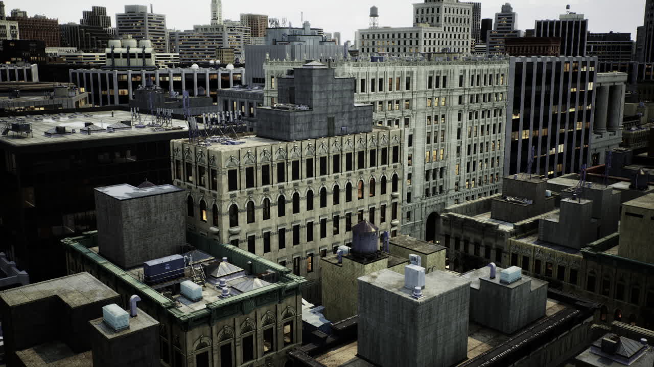 Urban landscape showcasing diverse architectural styles in a busy city