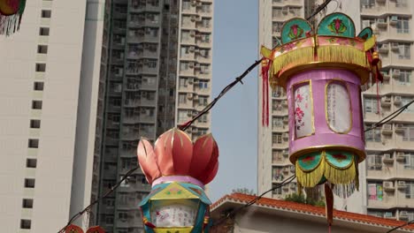 vibrant lanterns hanging in urban hong kong