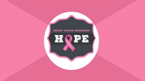 animation of pink ribbon logo and breast cancer text appearing on pink background