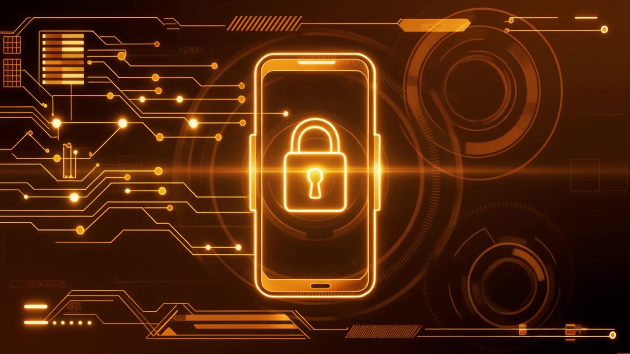 Digital Smartphone Security with Padlock and Circuit Board Animation